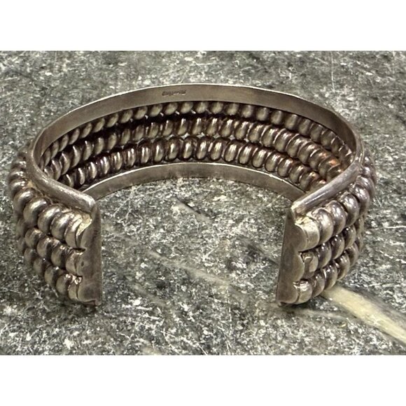 Vtg Navajo Made Sterling Silver Triple Row Twisted Cuff Bracelet 101g Unisex - Picture 4 of 7